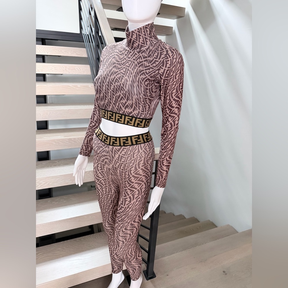 Fendi Geometric Matching Leggings Set - Brown and Black size XS/S - Picture 4 of 16